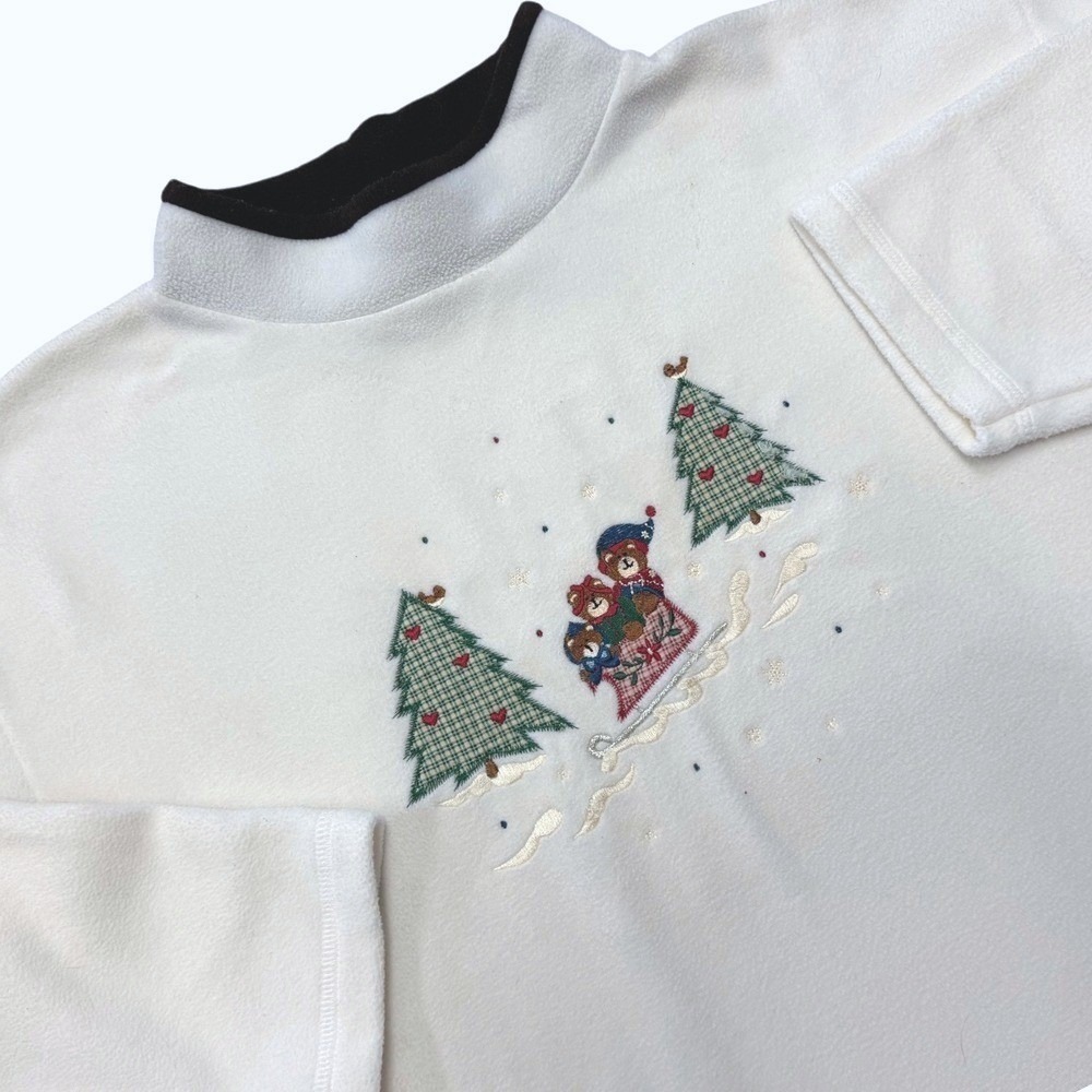 Endless Designs Large Fleece Cottagecore Sweatshirt Cream Christmas Embroidered